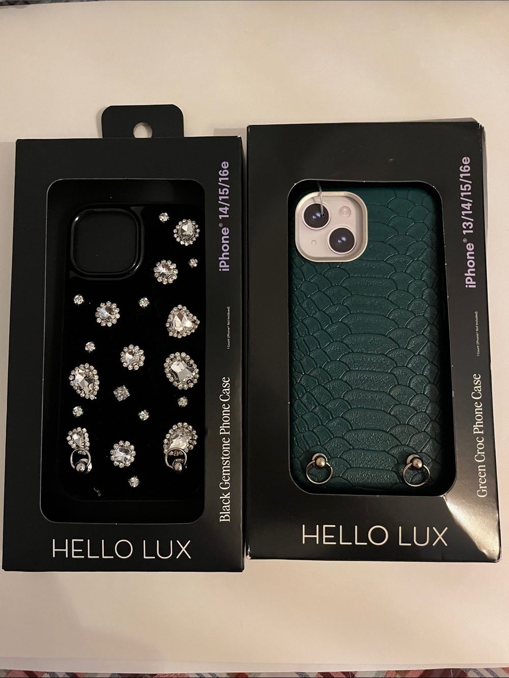 Lot of 2 Hello Lux iPhone 16/15/14/13 Cases - Green Croc & Black Gemstone NEW